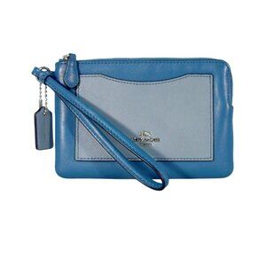 COACH $75 Colorblock Corner Zip Small Blue Leather Wristlet Wallet Clutch - MINT